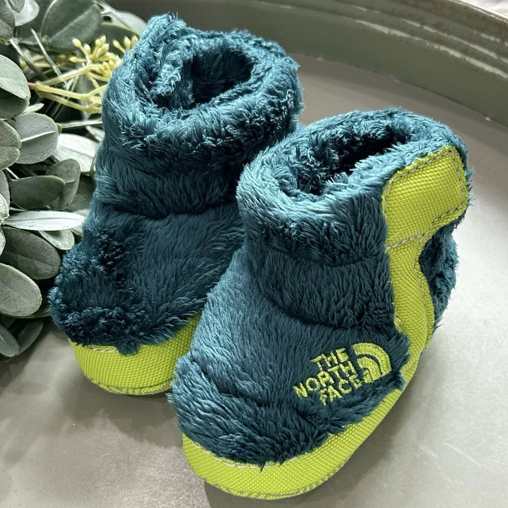 North Face Infant Green Fleece Booties Crib Shoes Size 2
